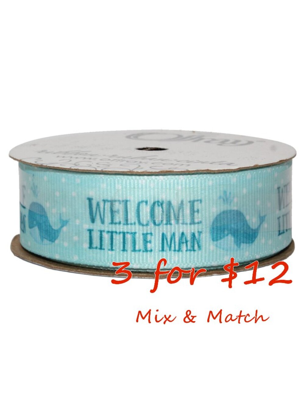 Offray 7/8" x 9' "Welcome Little Man" Baby Boy Baby Shower Blue Grosgrain Ribbon